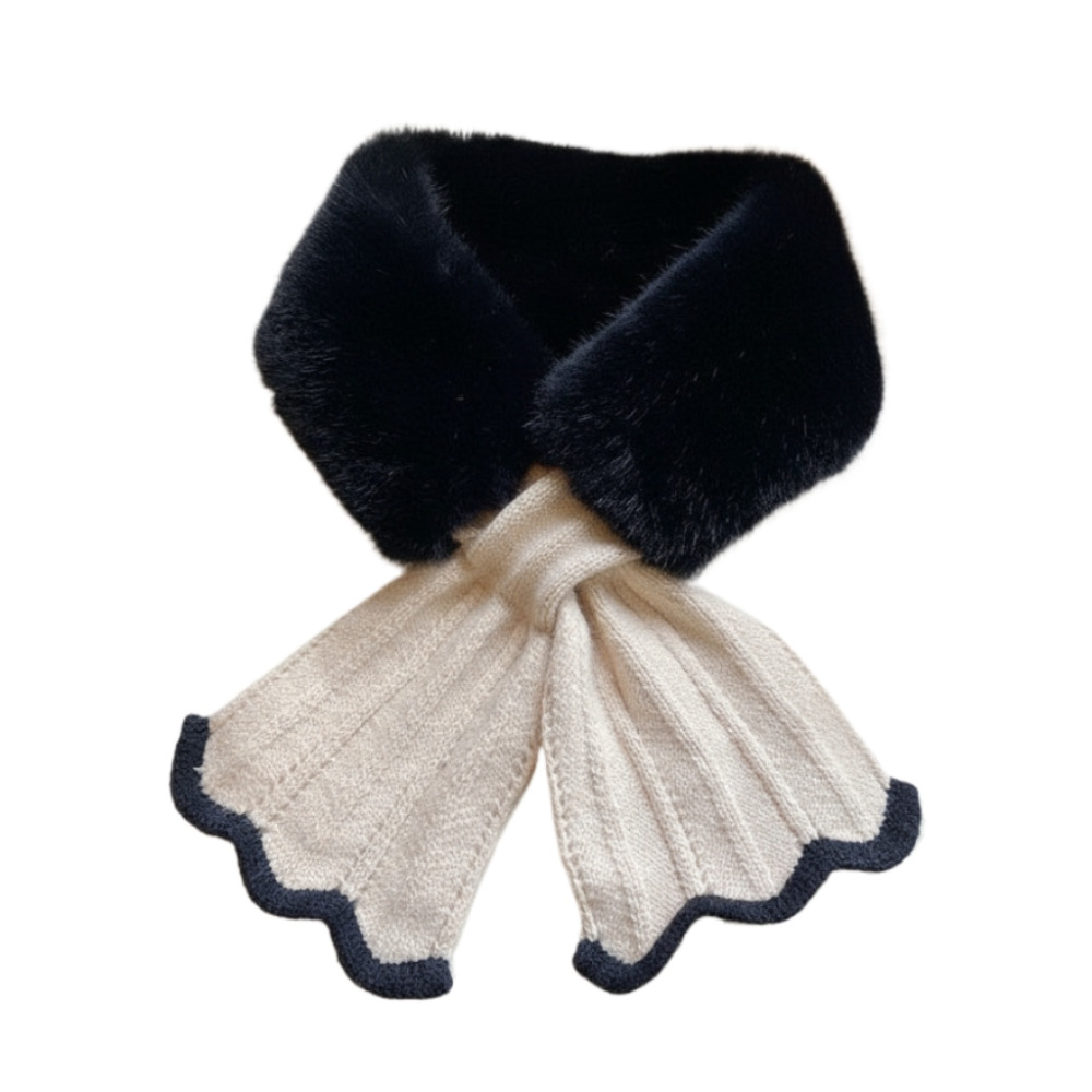 秋冬交叉圍脖 針織圍巾 圍脖 拚接圍脖 魚尾交叉毛領 仿獺兔毛 保暖針織毛絨脖套-規格圖6