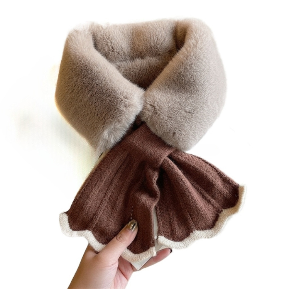 秋冬交叉圍脖 針織圍巾 圍脖 拚接圍脖 魚尾交叉毛領 仿獺兔毛 保暖針織毛絨脖套-規格圖6