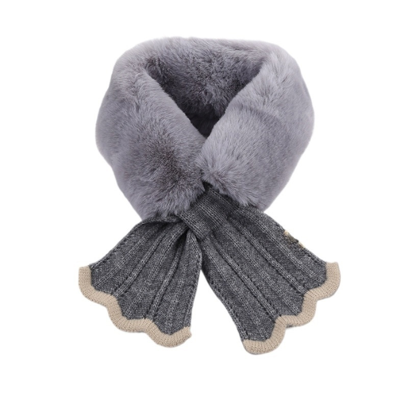 秋冬交叉圍脖 針織圍巾 圍脖 拚接圍脖 魚尾交叉毛領 仿獺兔毛 保暖針織毛絨脖套-規格圖6