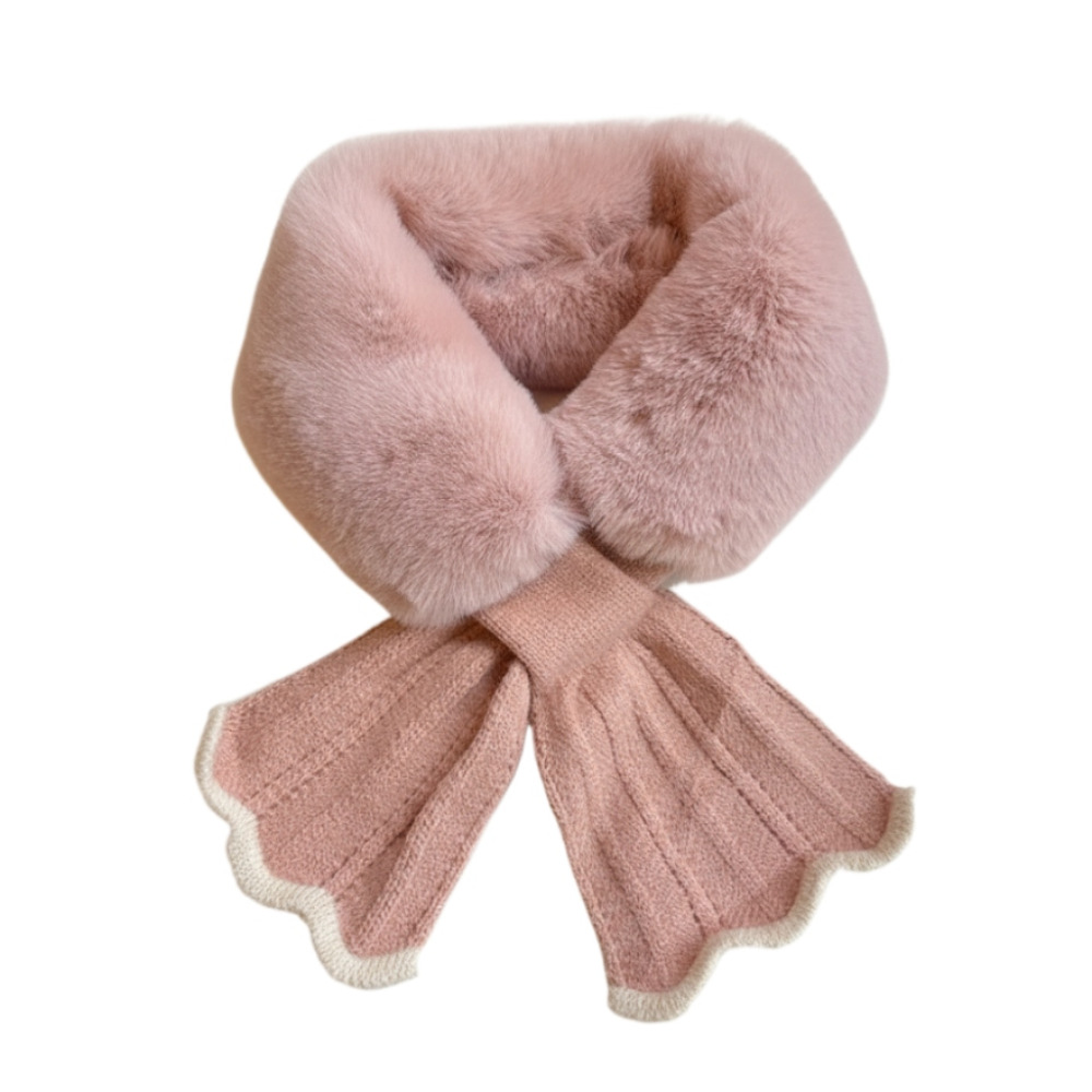 秋冬交叉圍脖 針織圍巾 圍脖 拚接圍脖 魚尾交叉毛領 仿獺兔毛 保暖針織毛絨脖套-規格圖6