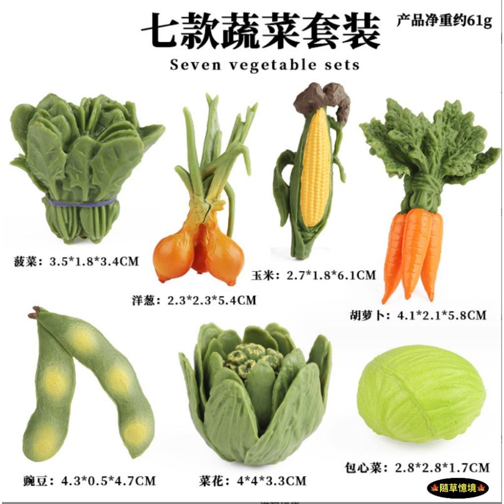 （全套7款）仿真 蔬菜 菠菜 碗豆 花椰菜 包心菜 玉米 洋蔥 紅蘿蔔 包心菜 菜花 菜園 益智 模型 SPG-細節圖3