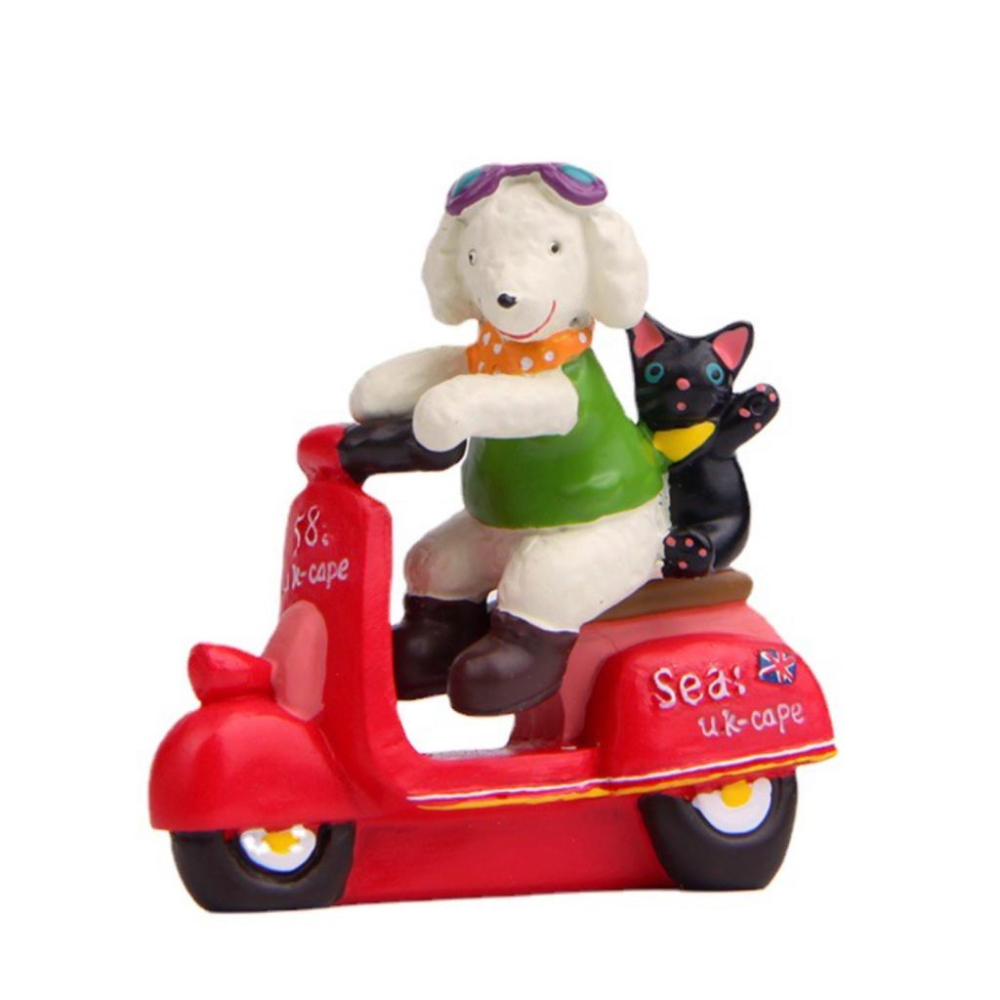 （高品質樹脂）摩托車 小狗 黑貓 小狗黑貓 騎機車 機車 兜風 法式小狗 zakka 雜貨 園藝 拍攝 公仔-細節圖4