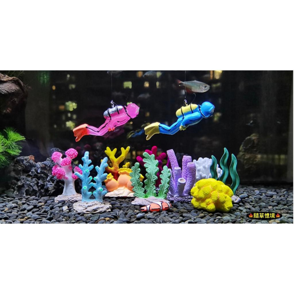 夜光 仿真 潛水員 潛水 浮球 潛水夫 珊瑚 懸浮  水族 魚缸 微景觀 造景 裝飾 樹脂 模型-細節圖5