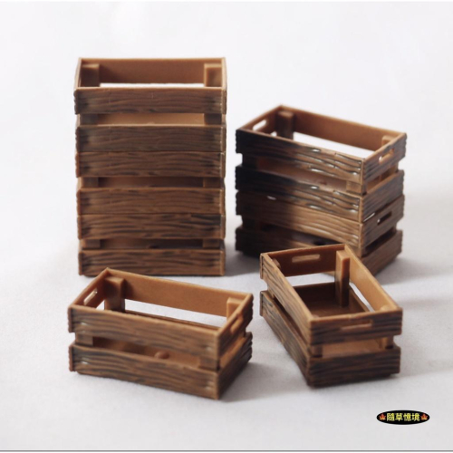 （可堆疊）迷你仿真 仿木 零件盒 工具箱 木框 籮筐 木箱 箱子 籃子 木籃 娃娃屋 袖珍 食玩 微縮場景 微景觀 模型