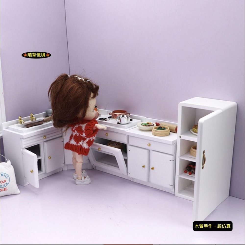 （木質）迷你仿真 廚房 烤箱 櫥櫃 冰箱 廚房 流理台 灶台 場景 娃娃屋 袖珍 食玩 微縮場景 微景觀 模型-細節圖7
