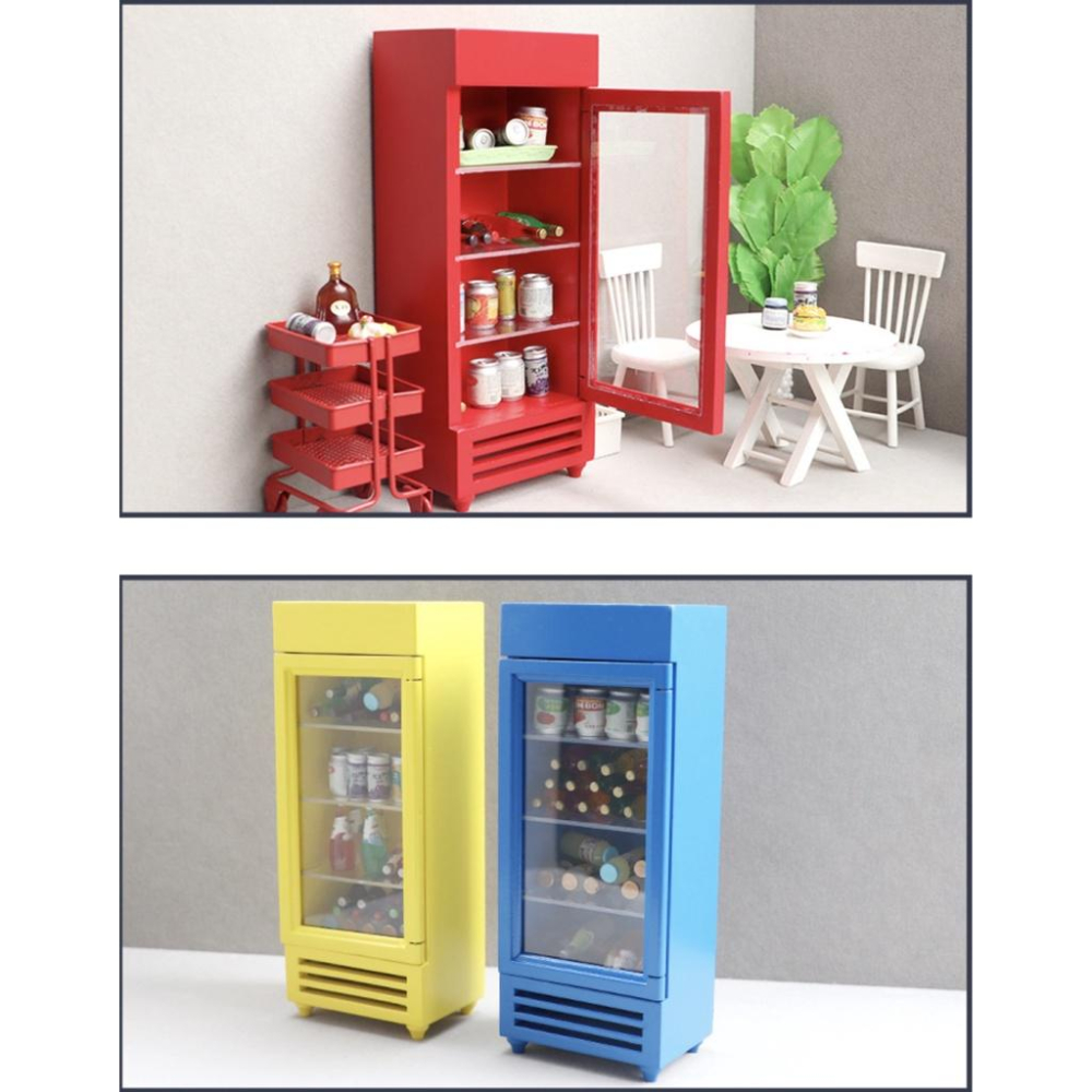 （多色木質手作）迷你仿真 冷飲櫃 飲料櫃 冰櫃 立式 單門 冰櫃 冰箱 娃娃屋 袖珍 食玩 微縮 微景觀 模型-細節圖8