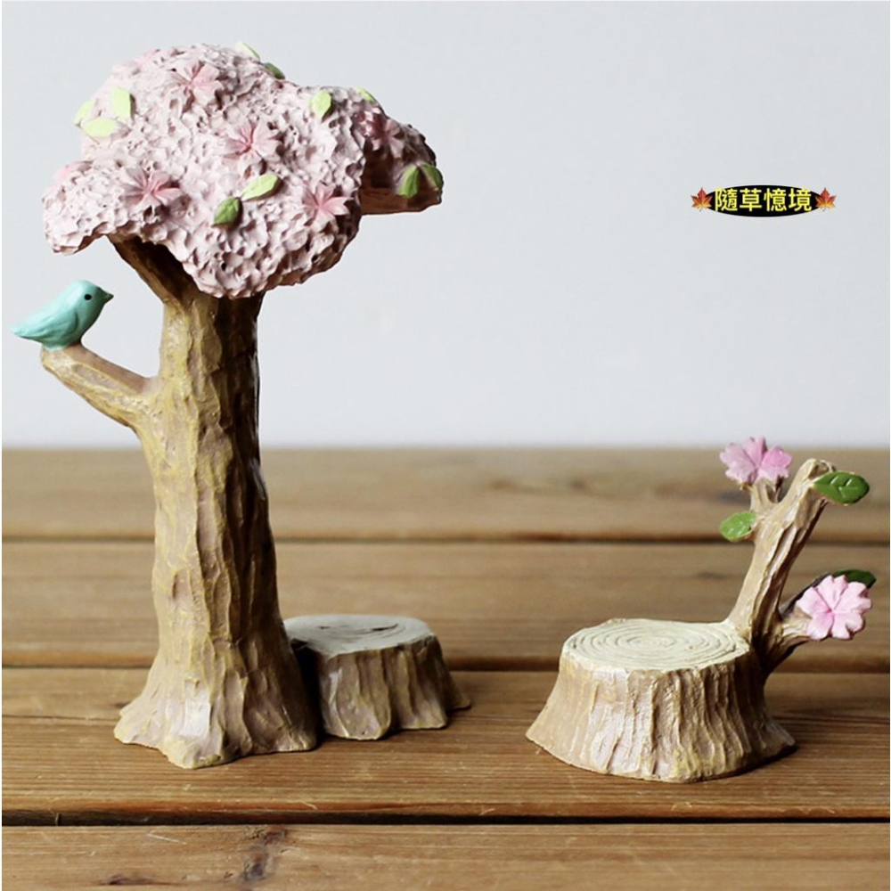 （高品質樹脂）zakka 小鳥 櫻花樹 彩虹屋 溫馨小屋 櫻花物語 田園風格 櫻花 樹樁 房屋 園藝 多肉 擺件-細節圖2