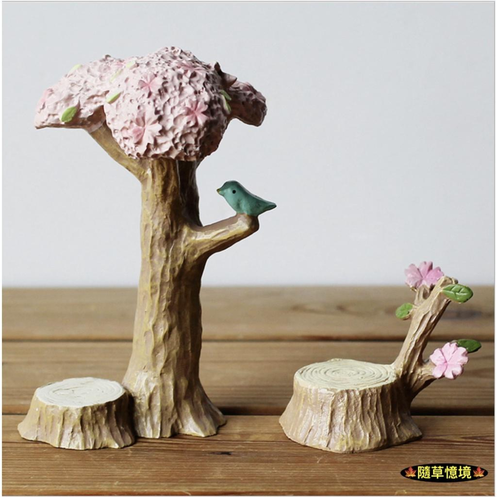 （高品質樹脂）zakka 小鳥 櫻花樹 彩虹屋 溫馨小屋 櫻花物語 田園風格 櫻花 樹樁 房屋 園藝 多肉 擺件-細節圖6