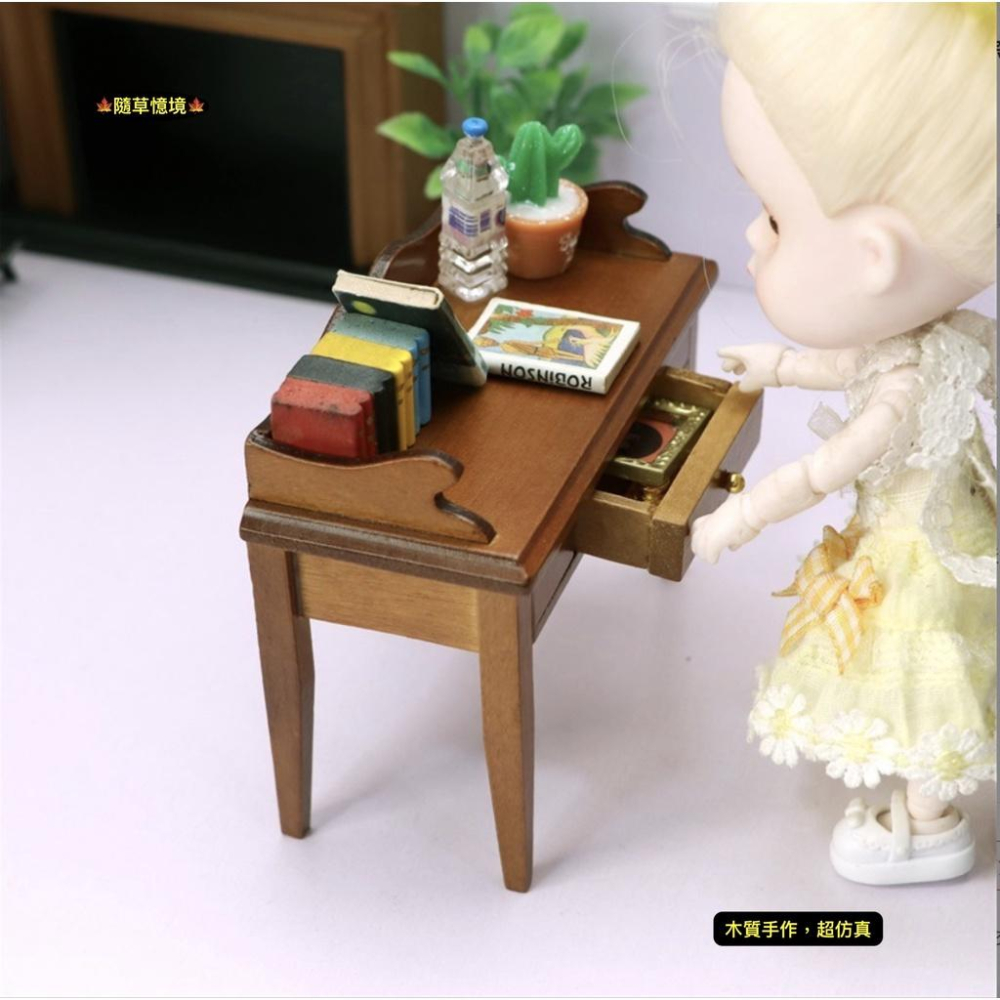 （木質手作）迷你仿真 書桌 辦公桌 商務桌 課桌 桌子 BJD 娃娃屋 袖珍 食玩 微縮場景 微景觀 模型-細節圖5