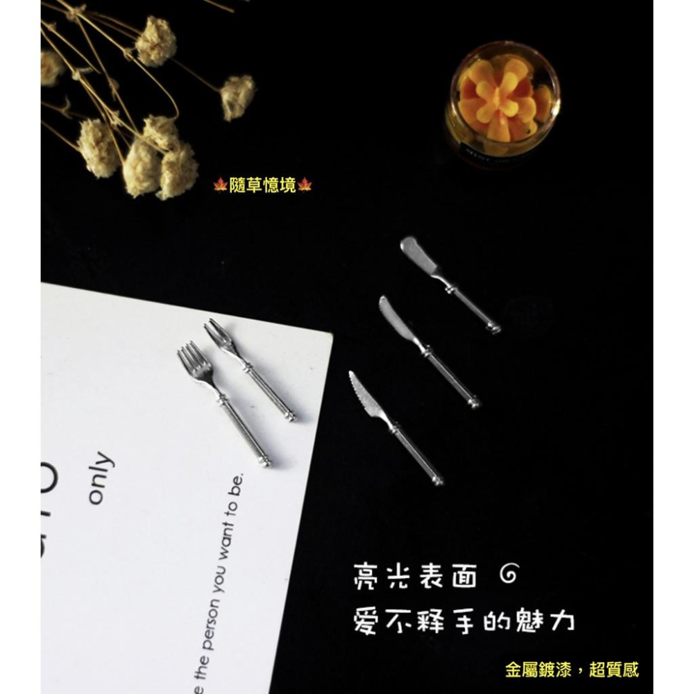 （高級5色9款式）迷你仿真 D105 西餐 餐具 刀 叉 勺 刀叉 湯匙 牛排刀 娃娃屋 袖珍 食玩 微縮 微景觀 模型-細節圖9