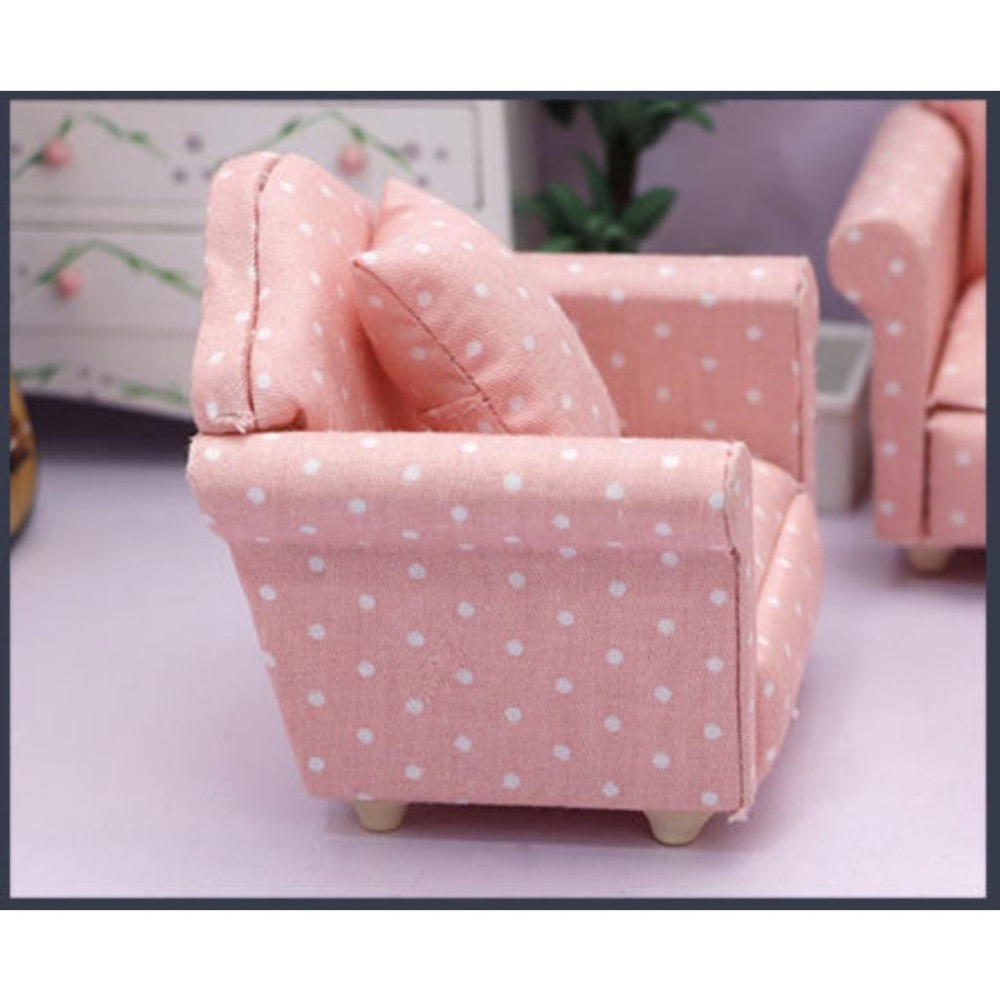 （三件套）少女心 沙發 夢幻 粉紅 沙發椅 1:12 客廳 傢俱 娃娃屋 微縮模型 食玩模型 微縮場景-細節圖2