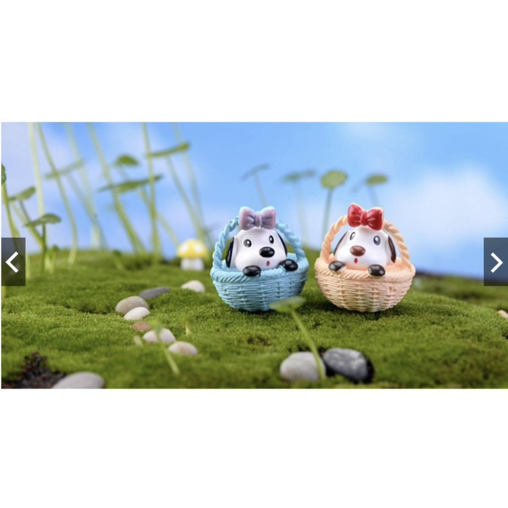 4款 圓底籃 小狗 狗狗 萌狗 竹籃狗 籃子狗 公仔 苔蘚微景觀飾品 大號 DIY組裝擺件 多肉擺件-細節圖3
