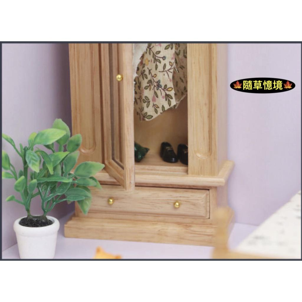 （3色木質鏡面）迷你仿真 衣櫃 衣櫥 櫃子 臥室 傢具 鏡子 娃娃屋 袖珍 食玩 微縮 微景觀 模型-細節圖9
