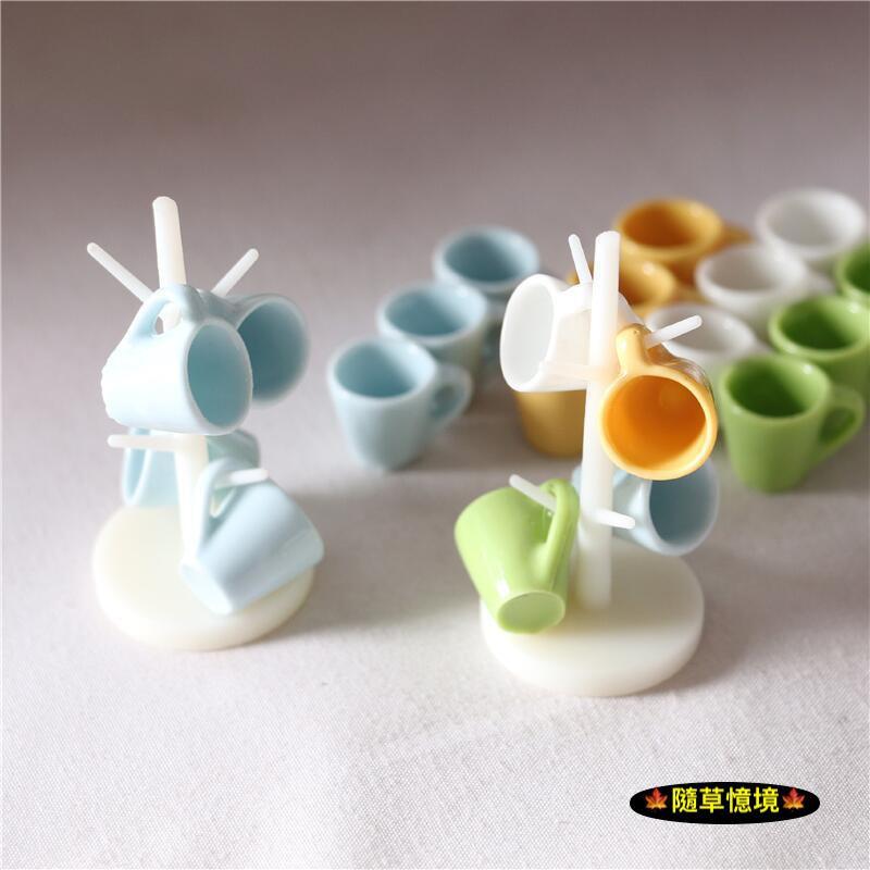 （多色1架4杯）迷你仿真 時尚 水杯 茶杯 茶杯架 水杯架 杯架 杯子 BJD 袖珍 食玩 微縮場景 微景觀 模型-細節圖9