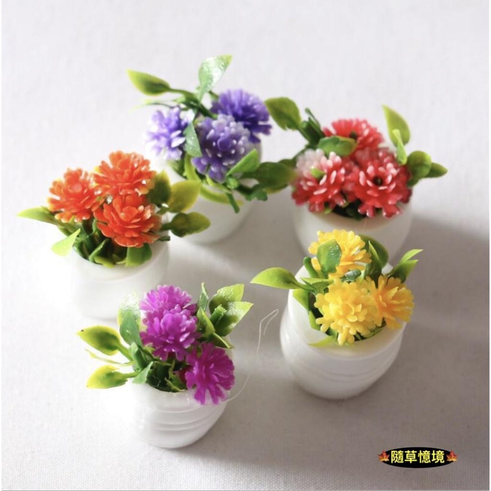 （5款）迷你仿真 彩色 碎花 鮮花 花盆 植物 盆栽  BJD 袖珍 娃娃屋 食玩 微縮場景 微景觀 模型-細節圖4