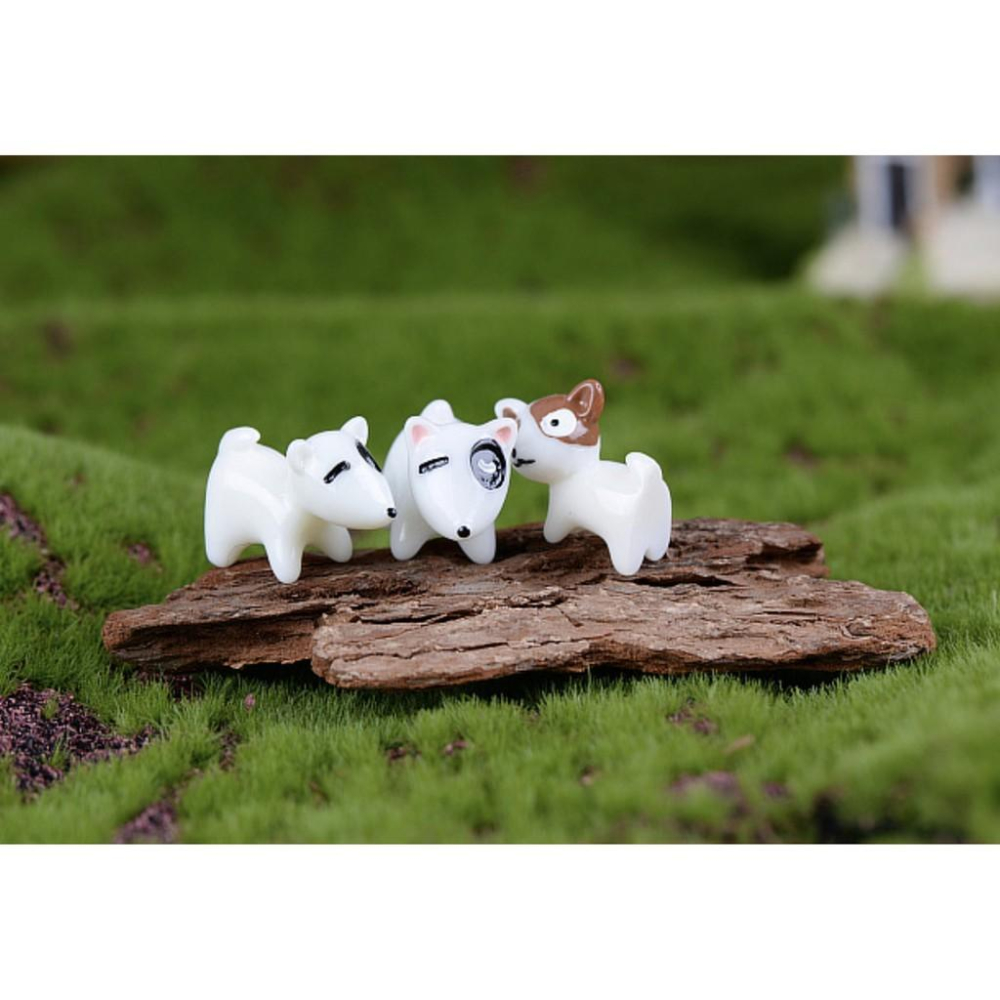 （3款）卡通 迷你 黑白 狗狗 小狗 犬 q版 牛頭梗 粉耳 黑眼圈 苔藓微景觀飾品DIY组装小擺件玩具-細節圖3