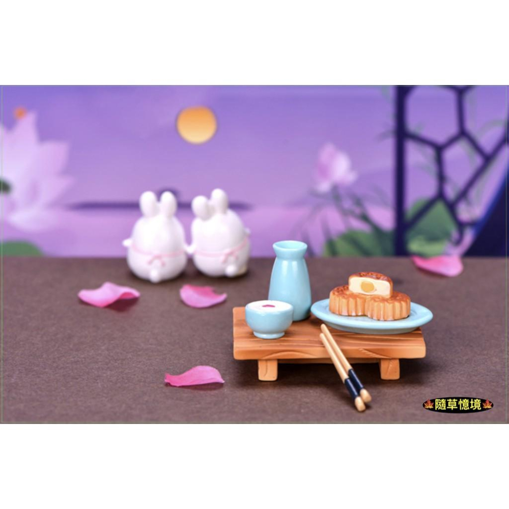 （18款）中秋節 玉兔 吃月餅 中式 月餅 兔子 抱月球 廚師兔 砧板 微景觀小擺件 中國風 樹脂工藝品-細節圖4