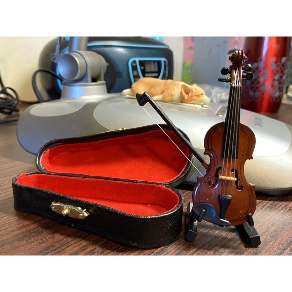 （3款精緻木造真拉弦，附琴盒琴架）迷你仿真 小提琴 提琴 樂器 交響樂團 古典樂器 模型 食玩 微縮場景-細節圖2