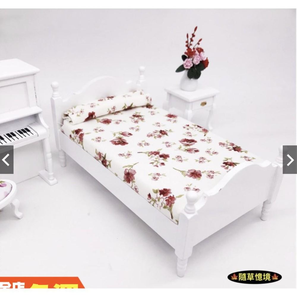 （優質手作木工）迷你仿真 單人床 臥室 白色小床 床@床墊 適用 食玩 模型 微縮場景-細節圖2