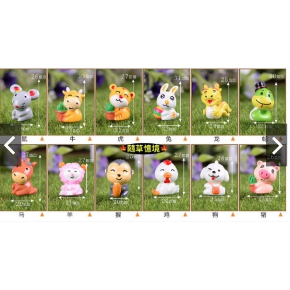 Q版（12入全套） 十二生肖 中國 生肖 動物 鼠 牛 虎 兔 龍 蛇 馬 羊 猴 雞 狗 豬 可愛 微景觀擺件-細節圖2