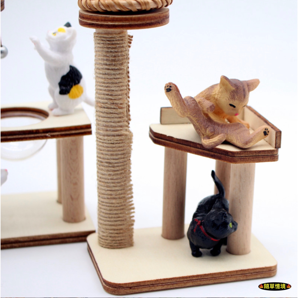 （木質手作）迷你仿真 貓台 貓抓 貓爬架 貓咪 玩耍 玩具 貓玩具 客廳 傢具 娃娃屋 袖珍 微縮 食玩 微景觀 模型-細節圖4