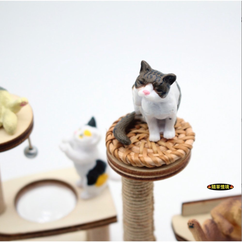 （木質手作）迷你仿真 貓台 貓抓 貓爬架 貓咪 玩耍 玩具 貓玩具 客廳 傢具 娃娃屋 袖珍 微縮 食玩 微景觀 模型-細節圖6