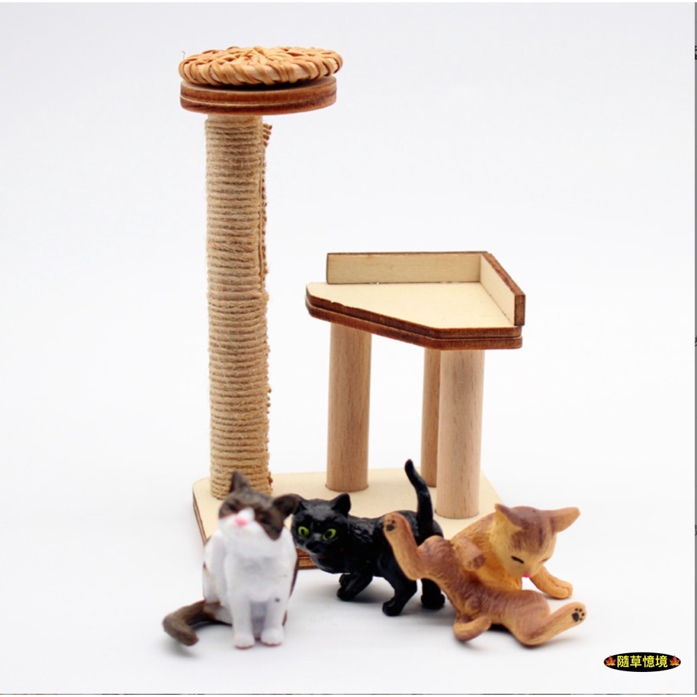 （木質手作）迷你仿真 貓台 貓抓 貓爬架 貓咪 玩耍 玩具 貓玩具 客廳 傢具 娃娃屋 袖珍 微縮 食玩 微景觀 模型-細節圖8