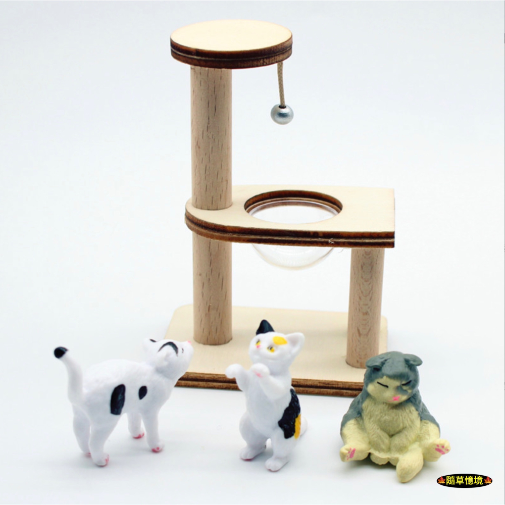 （木質手作）迷你仿真 貓台 貓抓 貓爬架 貓咪 玩耍 玩具 貓玩具 客廳 傢具 娃娃屋 袖珍 微縮 食玩 微景觀 模型-細節圖9