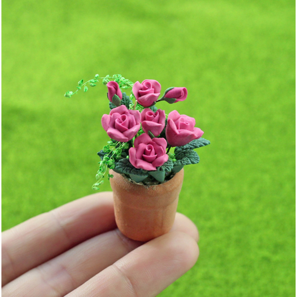 （2款高品質擬真）迷你 粉玫瑰 花盆 玫瑰花 盆栽 K129 微縮模型 食玩模型 微縮場景-細節圖2