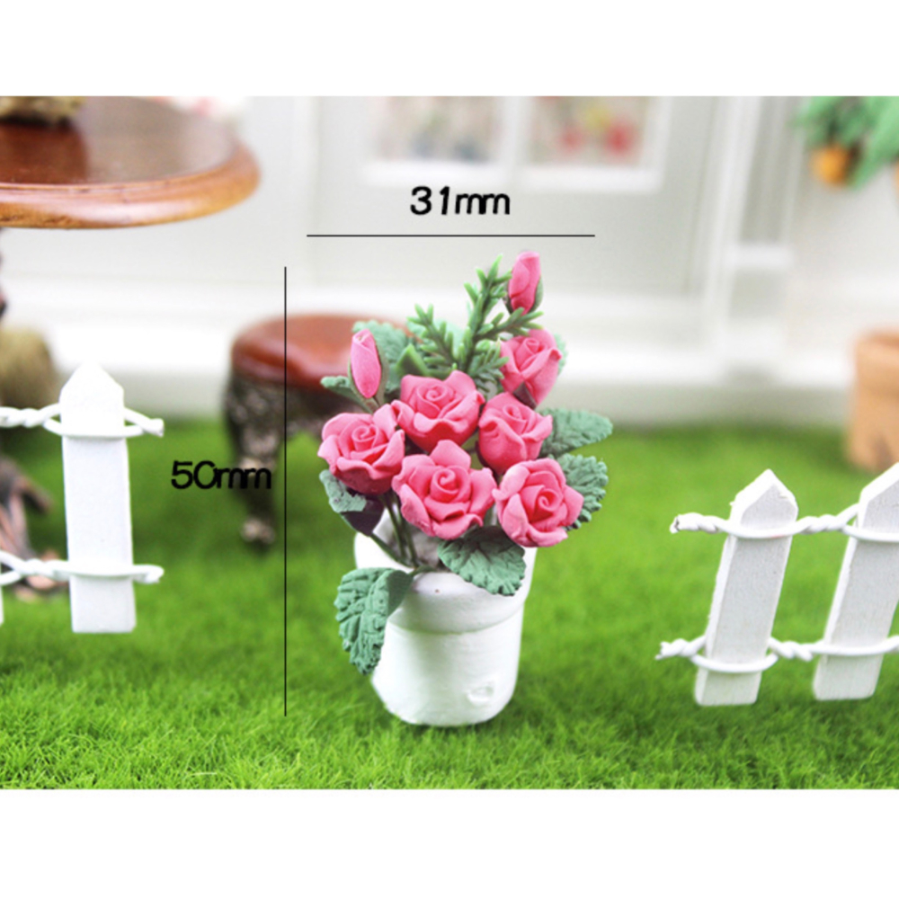 （2款高品質擬真）迷你 粉玫瑰 花盆 玫瑰花 盆栽 K129 微縮模型 食玩模型 微縮場景-細節圖3
