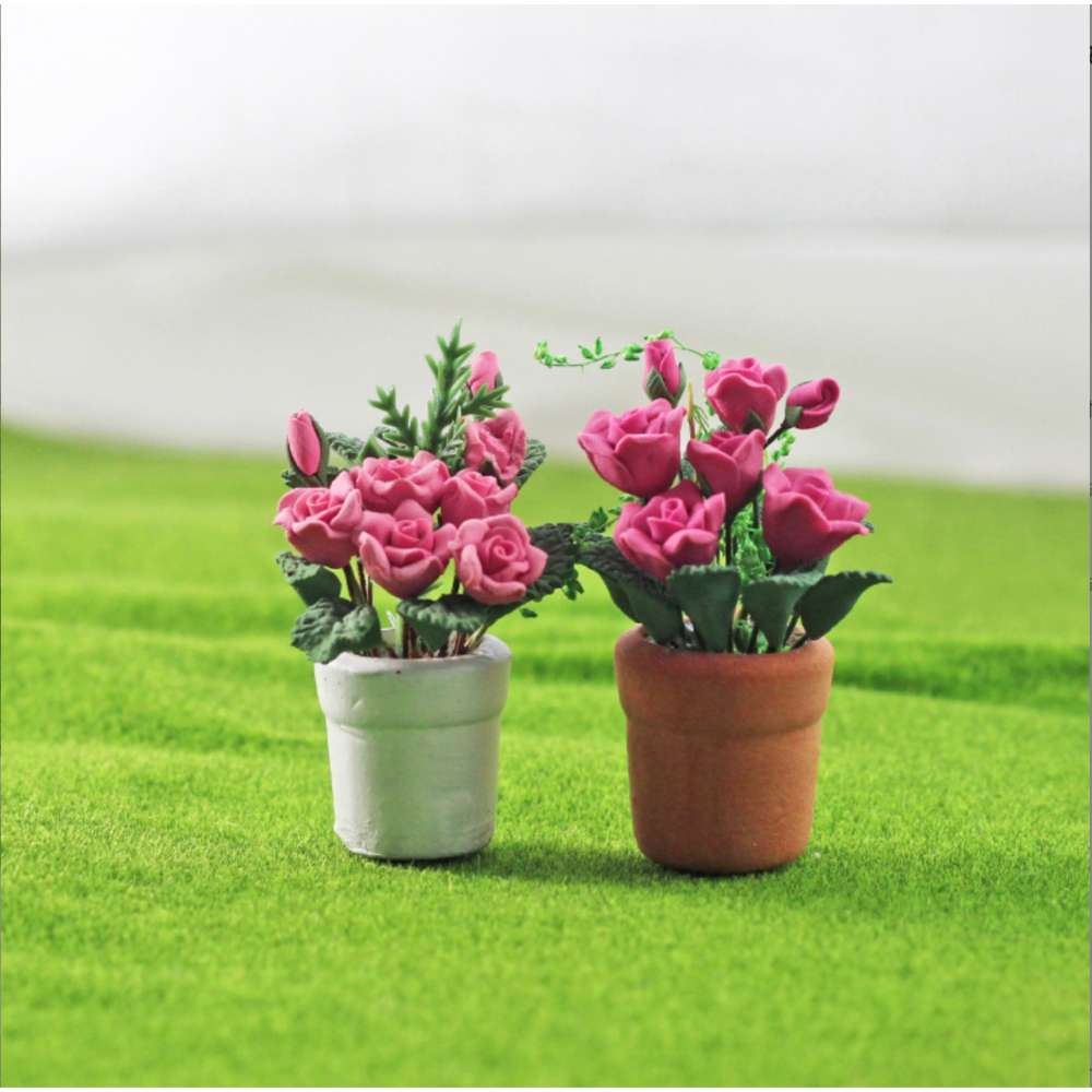 （2款高品質擬真）迷你 粉玫瑰 花盆 玫瑰花 盆栽 K129 微縮模型 食玩模型 微縮場景-細節圖4