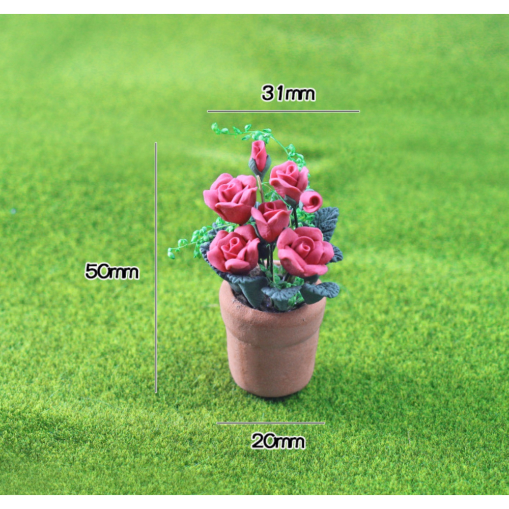 （2款高品質擬真）迷你 粉玫瑰 花盆 玫瑰花 盆栽 K129 微縮模型 食玩模型 微縮場景-細節圖5