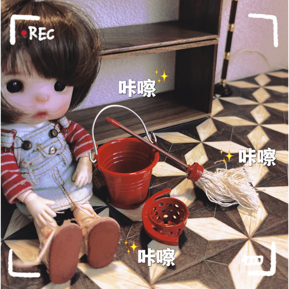 （全套3件套）迷你 拖把 水桶 好神拖 瀝水器 清潔用具 打掃工具 掃具 微縮模型 食玩模型 微縮場景-細節圖2