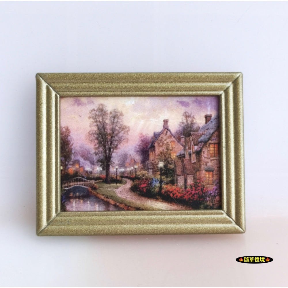 （金屬框）迷你仿真 歐式 油畫 名畫 山水畫 鄉間 風景畫 掛畫 娃娃屋 袖珍 微縮 食玩 微景觀 模型-細節圖2