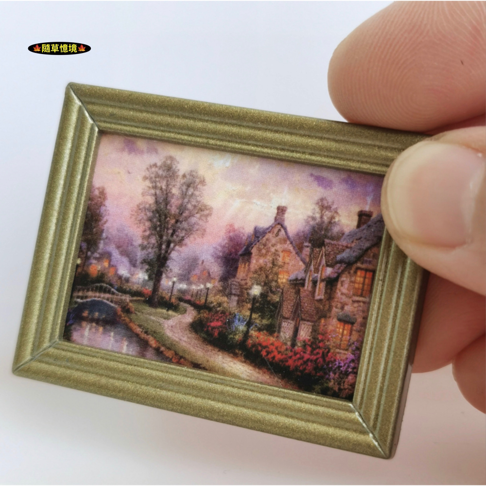 （金屬框）迷你仿真 歐式 油畫 名畫 山水畫 鄉間 風景畫 掛畫 娃娃屋 袖珍 微縮 食玩 微景觀 模型-細節圖3
