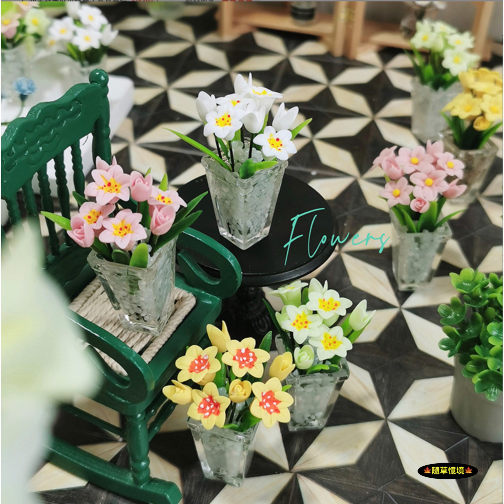 （8款高檔）迷你仿真 百合花 鬱金香 K156 花盆 盆景 白玉石 盆景 娃娃屋 袖珍 微縮 食玩 微景觀 模-細節圖5