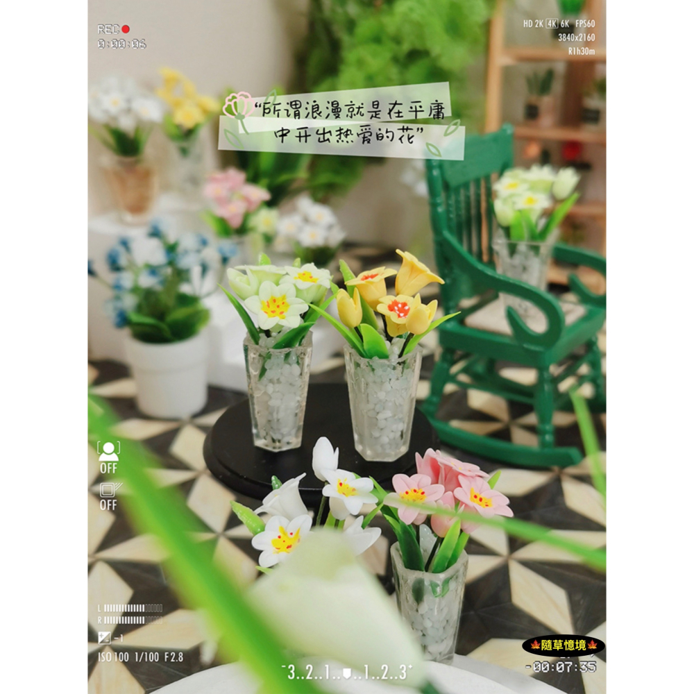 （8款高檔）迷你仿真 百合花 鬱金香 K156 花盆 盆景 白玉石 盆景 娃娃屋 袖珍 微縮 食玩 微景觀 模-細節圖8