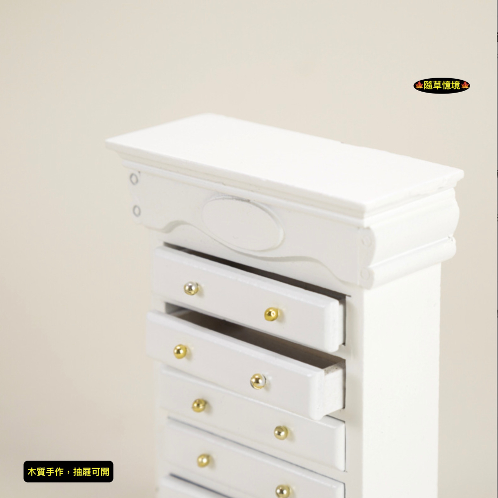 （木質手作）迷你仿真 美式 五斗櫃 櫃子 抽屜櫃 多抽屜 收納 儲物櫃 邊櫃 娃娃屋 袖珍 微縮 食玩 微景觀 模型-細節圖3