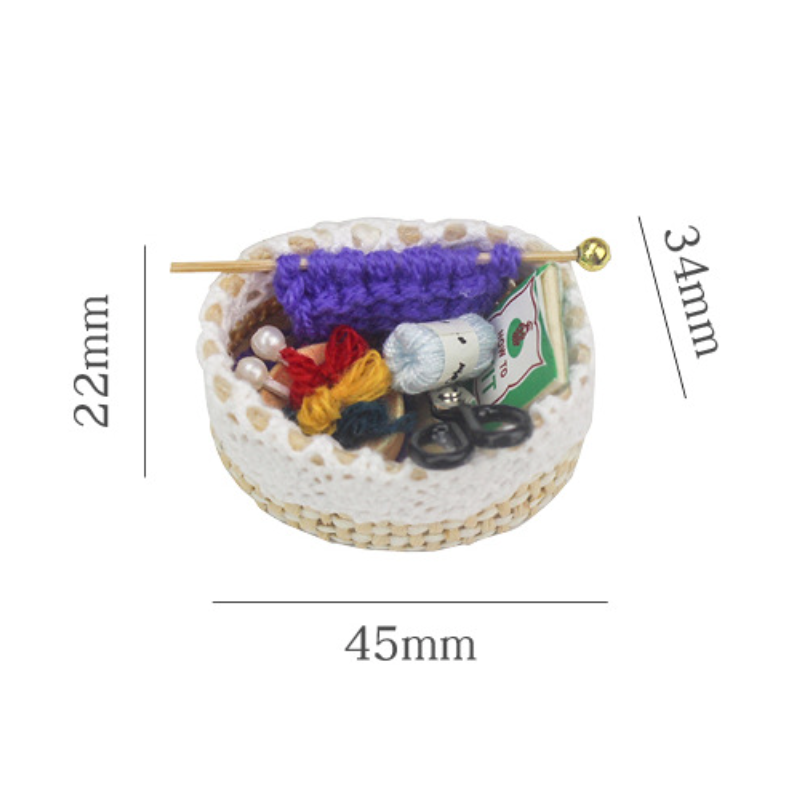 （全套入）迷你 毛線 針織 工具 毛線籃 L213 織衣籃 織布 微縮模型 剪刀 食玩模型 微縮場景-細節圖4