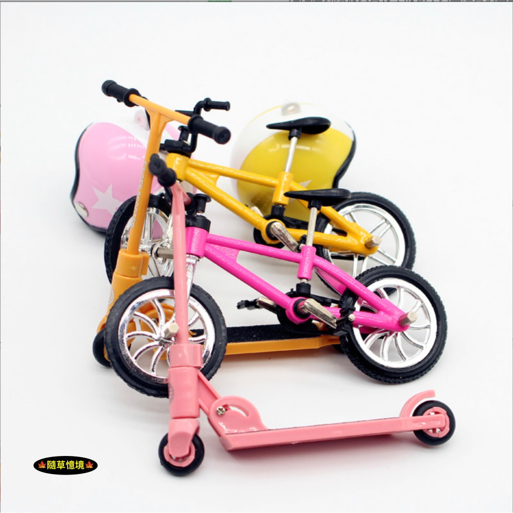 （三件套）迷你仿真 自行車 滑板車 安全帽 頭盔 腳踏車 室外場景 娃娃屋 袖珍 微縮 食玩 微景觀 模型-細節圖7