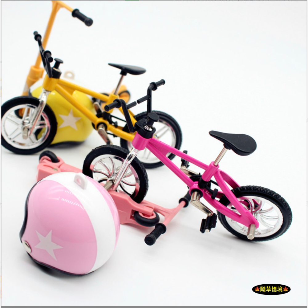 （三件套）迷你仿真 自行車 滑板車 安全帽 頭盔 腳踏車 室外場景 娃娃屋 袖珍 微縮 食玩 微景觀 模型-細節圖9