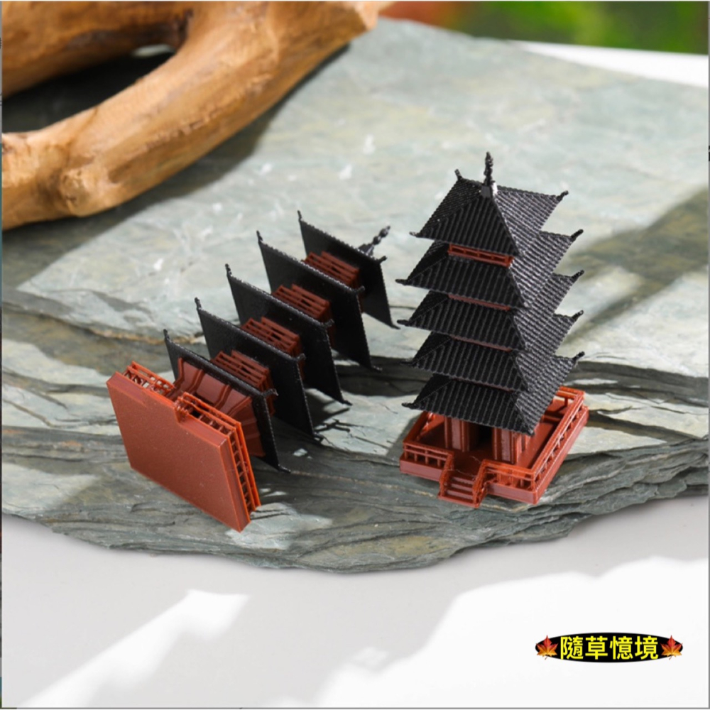 （3d列印）古塔 五層塔 立塔 塔 古建築 中國風 中國塔 水陸缸 假山 微景觀 微縮 建築 模型-細節圖3