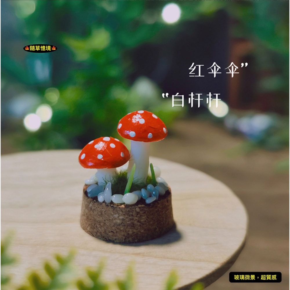 （高檔微景）迷你仿真 蘑菇瓶 微景生態 守護 蘑菇 魔法森林 玻璃生態瓶 K523 娃娃屋 袖珍 微縮 食玩 微景觀模型-細節圖2