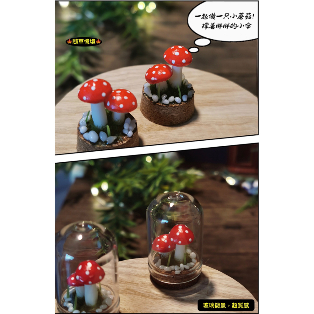 （高檔微景）迷你仿真 蘑菇瓶 微景生態 守護 蘑菇 魔法森林 玻璃生態瓶 K523 娃娃屋 袖珍 微縮 食玩 微景觀模型-細節圖5