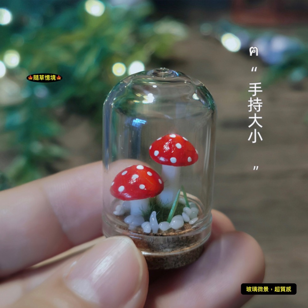 （高檔微景）迷你仿真 蘑菇瓶 微景生態 守護 蘑菇 魔法森林 玻璃生態瓶 K523 娃娃屋 袖珍 微縮 食玩 微景觀模型-規格圖6
