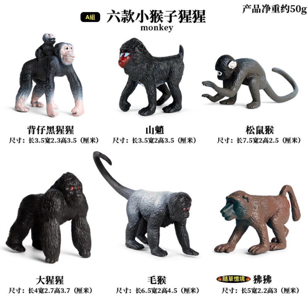 （12款）迷你仿真 猴子 猩猩 金絲猴 狐尾猴 狒狒 猴 蛋糕裝飾 動物模型 野生動物 兒童玩具 SPG-細節圖2