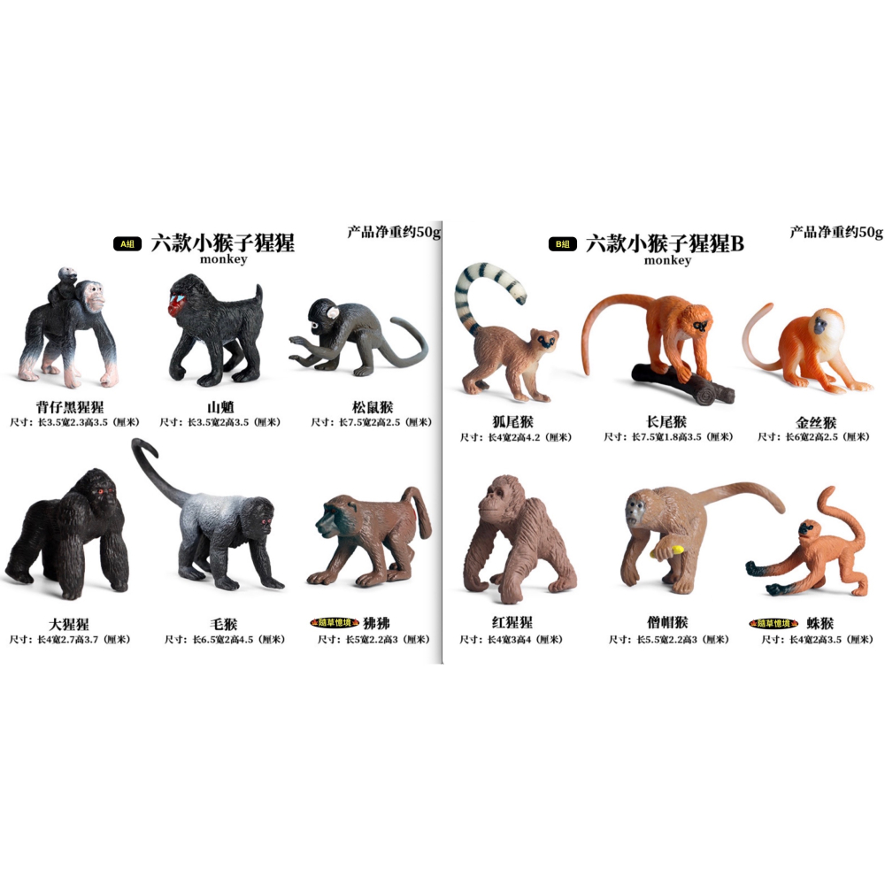 （12款）迷你仿真 猴子 猩猩 金絲猴 狐尾猴 狒狒 猴 蛋糕裝飾 動物模型 野生動物 兒童玩具 SPG-細節圖8
