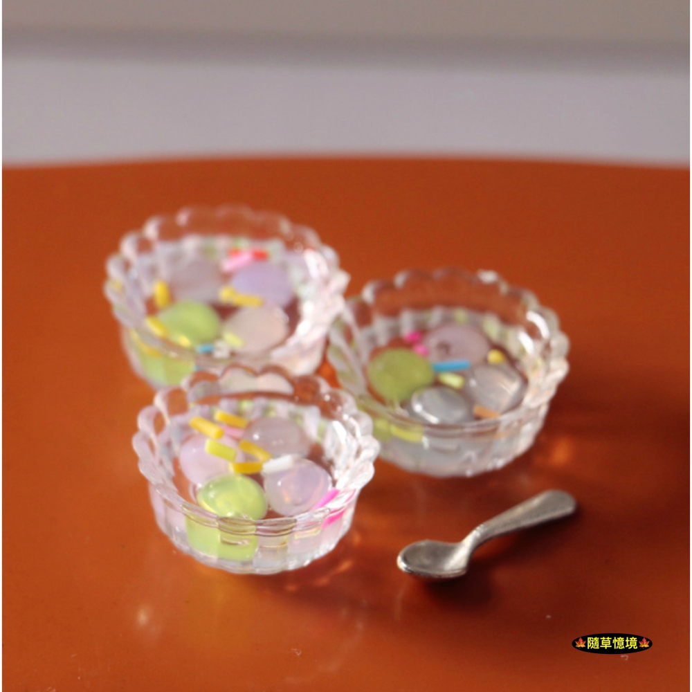 （3件套）迷你仿真 水晶 湯圓 糰子 甜湯 芋圓 抹茶 草莓 圓仔 娃娃屋 袖珍 微縮 食玩 微景觀 模型-細節圖5