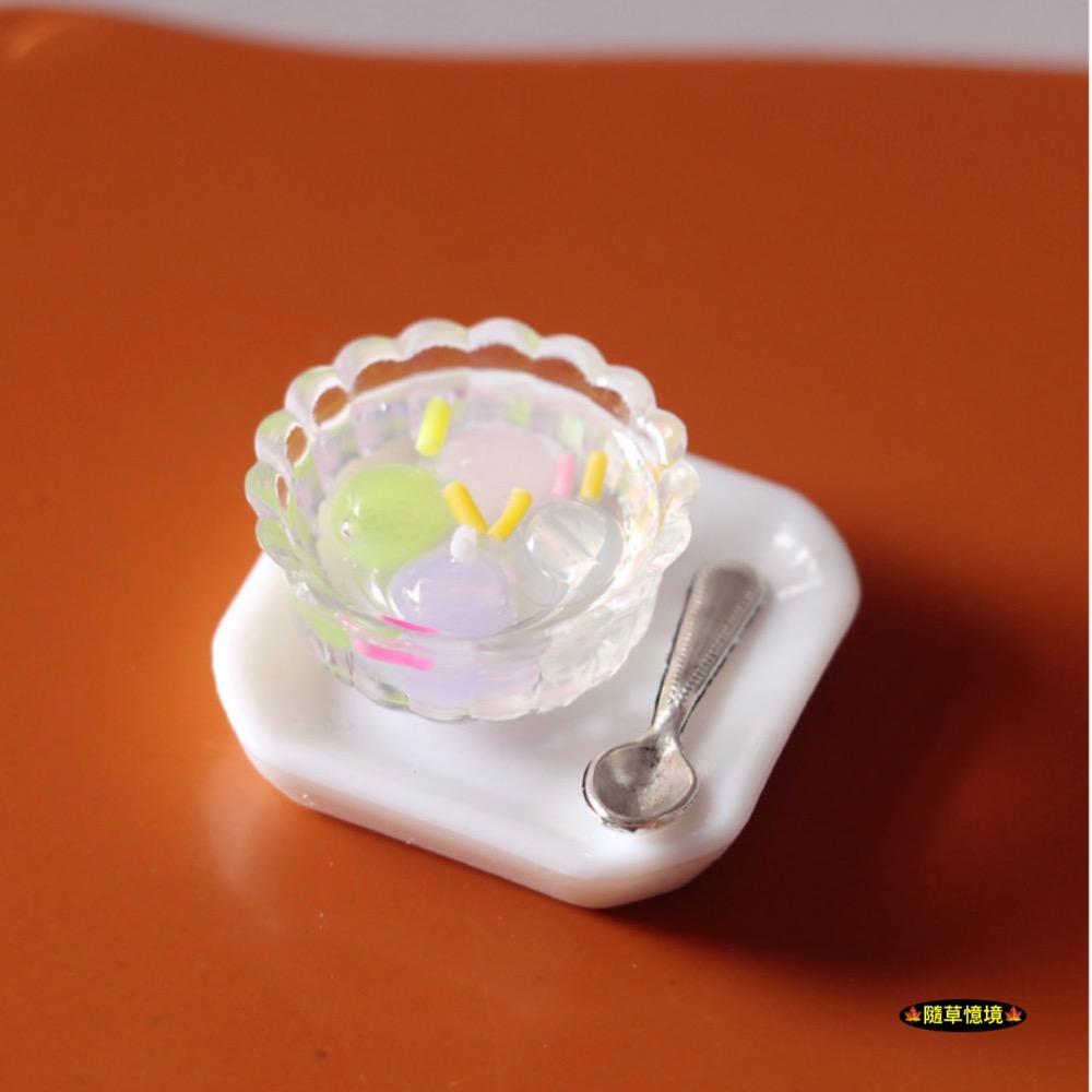 （3件套）迷你仿真 水晶 湯圓 糰子 甜湯 芋圓 抹茶 草莓 圓仔 娃娃屋 袖珍 微縮 食玩 微景觀 模型-規格圖6