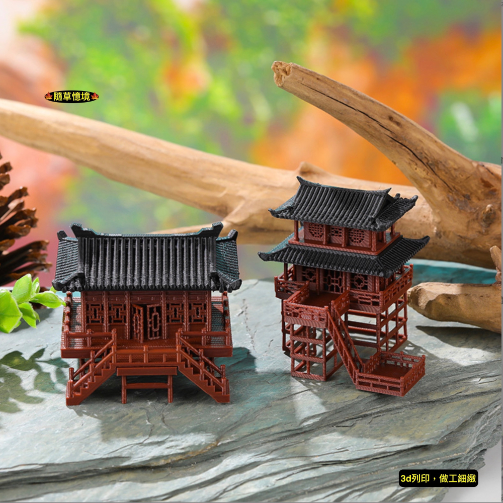 （可發光）迷你 古建築 古樓 庭院 書房 宅院 日式 房子 微縮模型 假山 微景觀 中國風 客棧 魚缸 水陸缸 造景-細節圖4